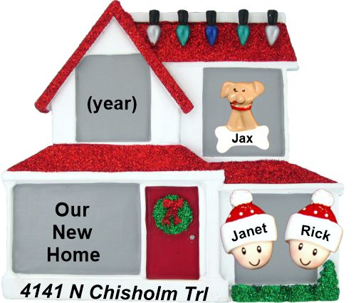 New Home Christmas Ornament Family Home for Couple with Pets Personalized by RussellRhodes.com