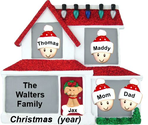 Family Christmas Ornament for 4  Home for Xmas with Pets Personalized by RussellRhodes.com