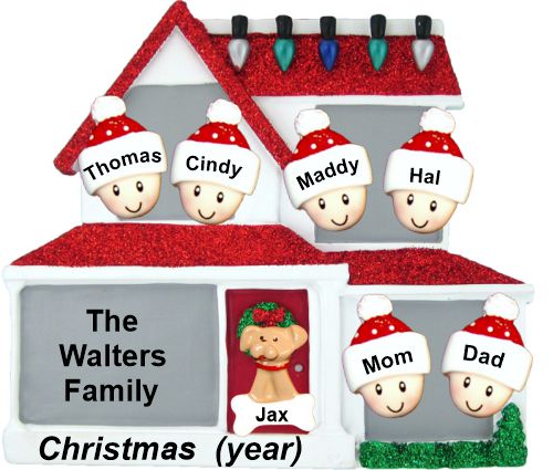 Family Christmas Ornament for 6 Home for Xmas with Pets Personalized by RussellRhodes.com