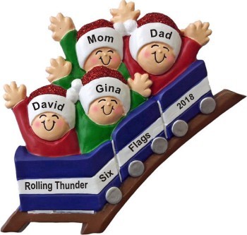 Roller Coaster All Aboard for Family of 4 Christmas Ornament Personalized by Russell Rhodes