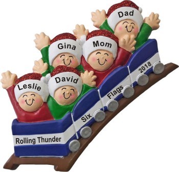 Roller Coaster All Aboard for Family of 5 Christmas Ornament Personalized by Russell Rhodes