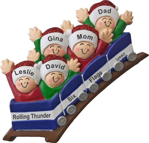 Roller Coaster All Aboard for Family of 5 Christmas Ornament Personalized by RussellRhodes.com