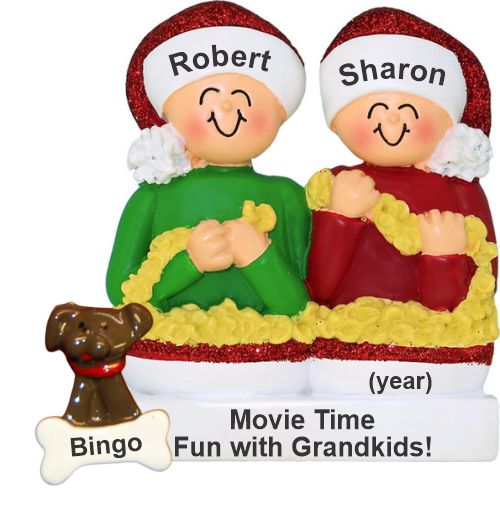 Stringing Popcorn 2 Grandkids Christmas Ornament with Pets