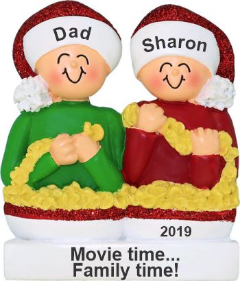 Stringing Popcorn Single Dad 1 Child Christmas Ornament Personalized by Russell Rhodes
