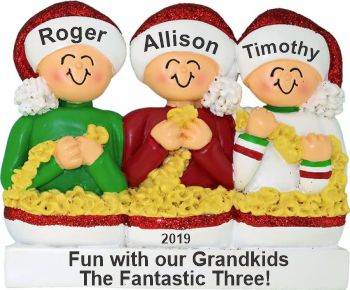 Stringing Popcorn 3 Grandkids Christmas Ornament Personalized by Russell Rhodes