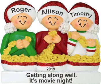 Stringing Popcorn Our 3 Kids Christmas Ornament Personalized by Russell Rhodes