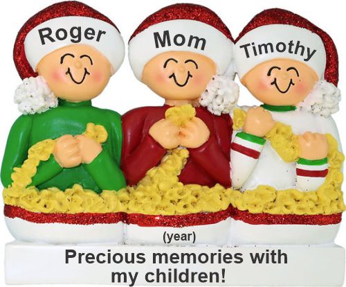 Stringing Popcorn Single Mom 2 Children Christmas Ornament Personalized by RussellRhodes.com