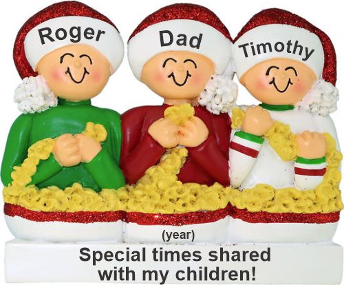 Stringing Popcorn Single Dad 2 Children Christmas Ornament Personalized by RussellRhodes.com