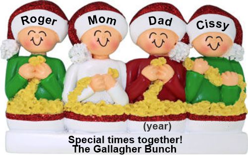 Stringing Popcorn Family of 4 Christmas Ornament Personalized by RussellRhodes.com