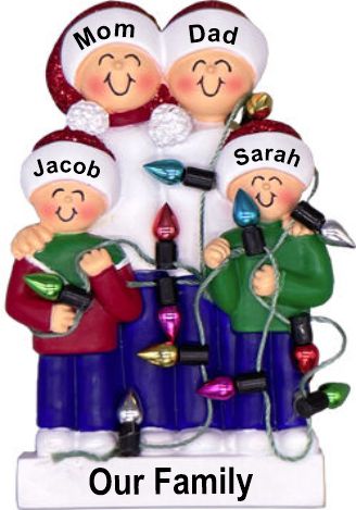Personalized Family in Xmas Lights for 4 Christmas Ornament by Russell Rhodes