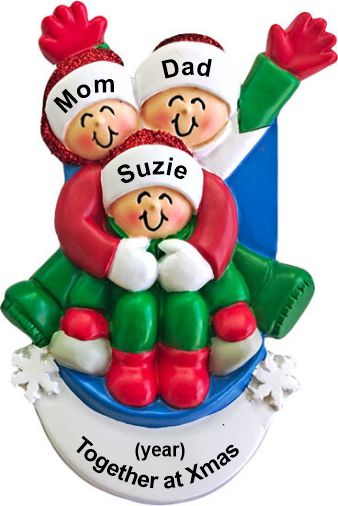 Personalized Sledding Family for 3 Christmas Ornament by Russell Rhodes
