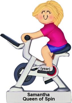 Exercise Bike Christmas Ornament Blond Female Personalized by RussellRhodes.com