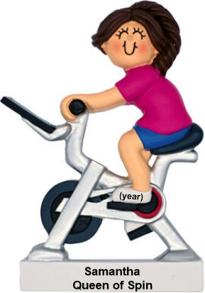 Personalized Exercise Bike Brunette Female Christmas Ornament by Russell Rhodes