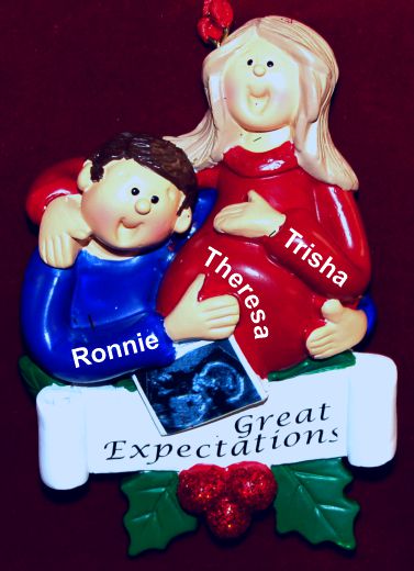 Pregnant Christmas Ornament Expecting Baby Brunette Male Blond Female Personalized by RussellRhodes.com