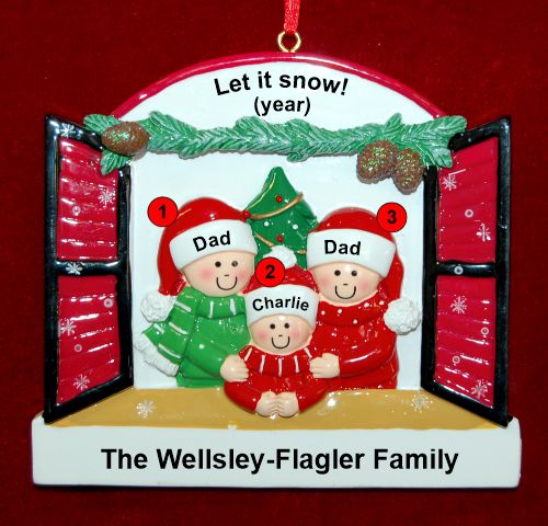 Gay Family of 3 Christmas Ornament Holiday Window Personalized by RussellRhodes.com