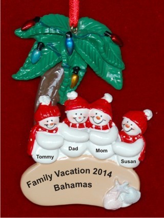 Snow Family Palm Tree 4 Christmas Ornament Personalized by Russell Rhodes