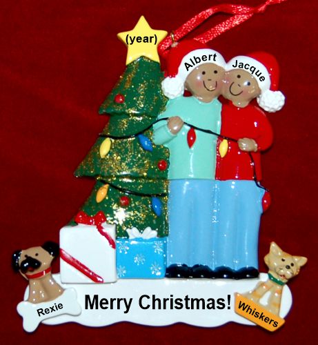 Ethnic Couples Christmas Ornament Celebration Lights with Pets Personalized by RussellRhodes.com