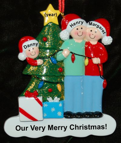 Personalized Family of 3 Christmas Ornament Celebration Lights Personalized by Russell Rhodes