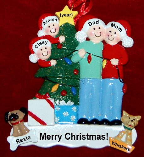 Family Christmas Ornament Celebration Lights for 4 with Pets Personalized by RussellRhodes.com