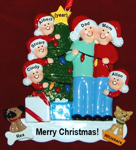 Family Christmas Ornament Celebration Lights for 6 with Pets Personalized by RussellRhodes.com