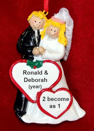 Wedding Christmas Ornament Loving Hearts Both Blond Personalized by RussellRhodes.com