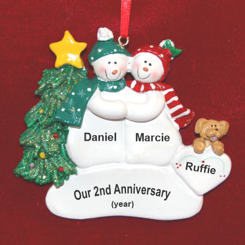 Lucky Couple Anniversary Christmas Ornament with Tan Dog Personalized by Russell Rhodes