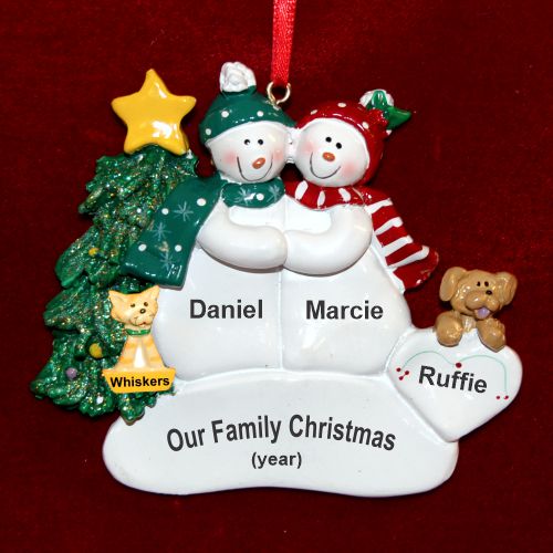 Couples Christmas Ornament with Tan Dog & More Personalized by RussellRhodes.com