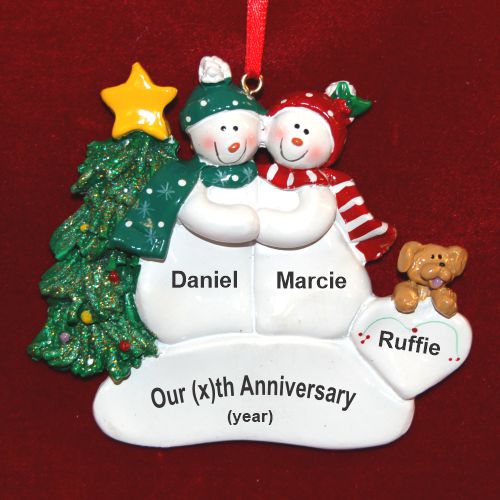 Anniversary Christmas Ornament with Tan Dog Personalized by RussellRhodes.com