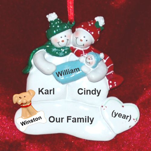 New Baby Boy Christmas Ornament Holiday Joy with Pets Personalized by RussellRhodes.com