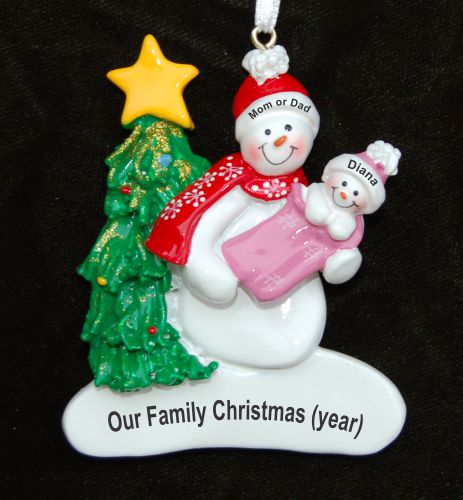Single Parent with Baby in Pink Christmas Ornament Personalized by Russell Rhodes
