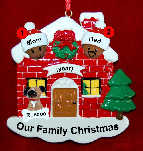 Black Couples Christmas Ornament Home for the Holidays with 1 Dog, Cat, Pets Custom Add-ons Personalized by RussellRhodes.com