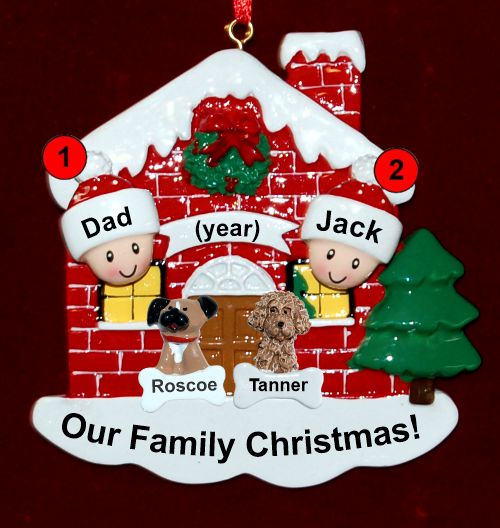 Single Dad Christmas Ornament Home for the Holidays 1 Child with 2 Dogs, Cats, Pets Custom Add-ons Personalized by RussellRhodes.com