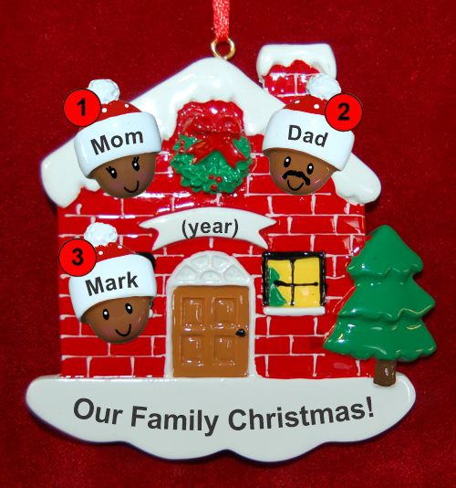 Black Family of 3 Christmas Ornament Home for the Holidays Personalized by RussellRhodes.com