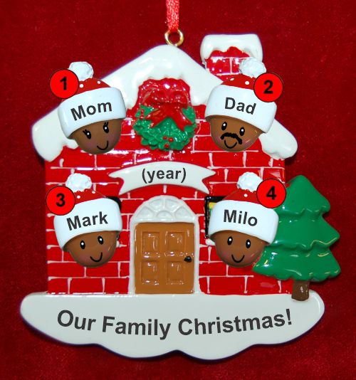 Black Family of 4 Christmas Ornament Home for the Holidays Personalized by RussellRhodes.com