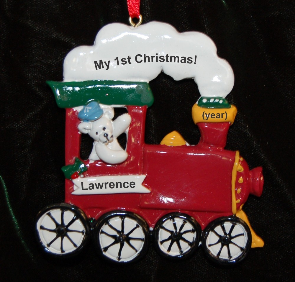 Teddy in Train Christmas Ornament Personalized by RussellRhodes.com