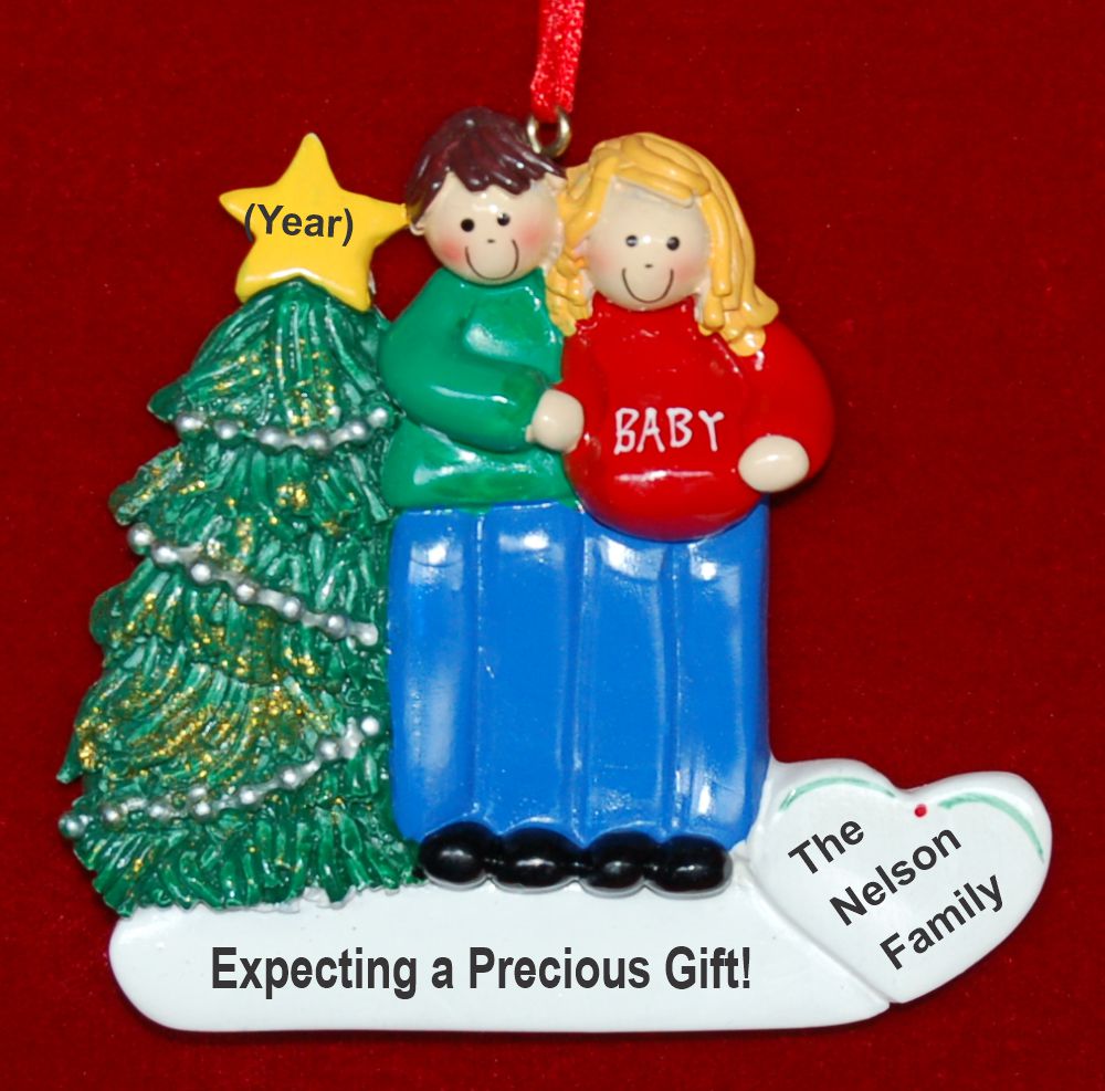 Excited & Expecting Couple MBR FBL Christmas Ornament Personalized by RussellRhodes.com