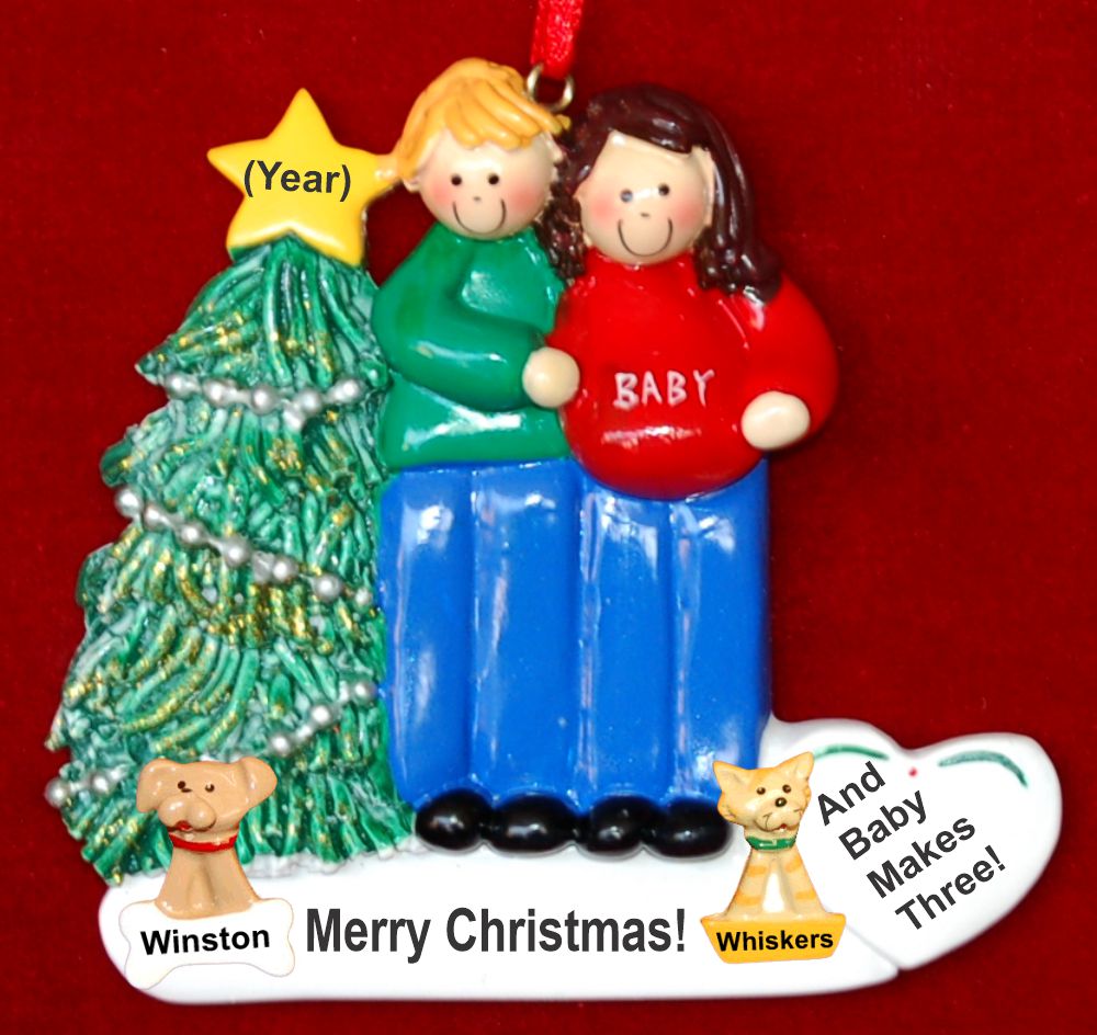 Excited & Expecting Couple MBL FBR Christmas Ornament with Pets Personalized by RussellRhodes.com