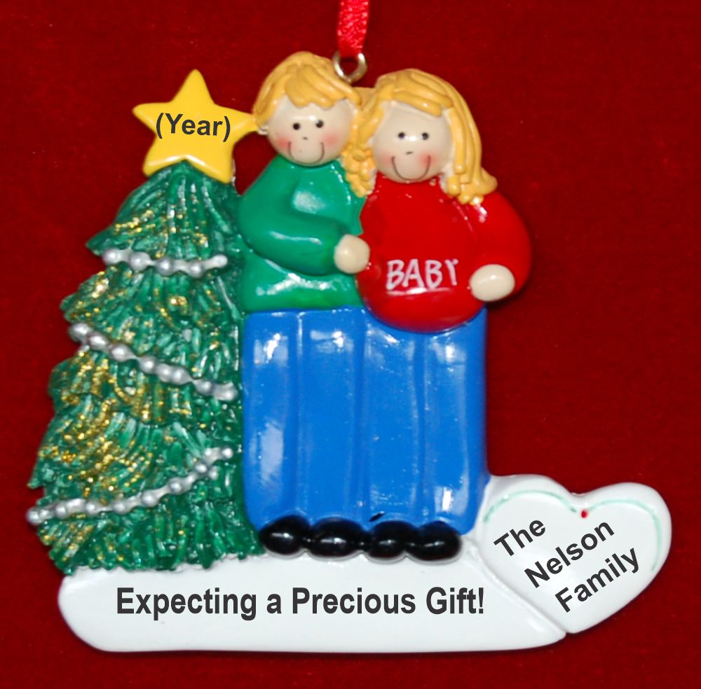 Excited & Expecting Couple Both Blond Christmas Ornament Personalized by RussellRhodes.com