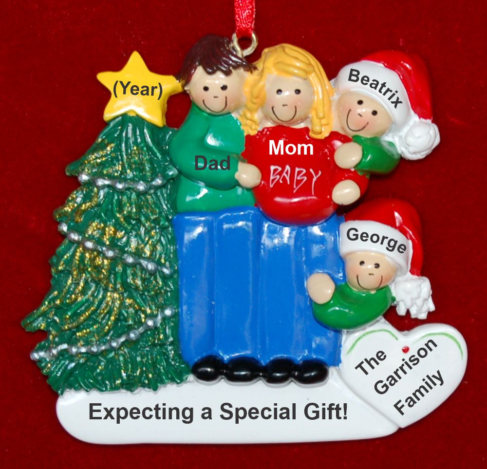 Excited & Expecting Couple 2 kids MBR FBL Christmas Ornament Personalized by RussellRhodes.com