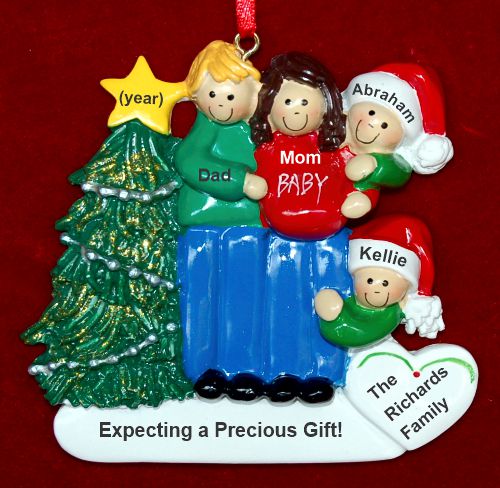 Family of 4 Pregnant Expecting 3rd Child Christmas Ornament Male Blond Female Brunette Personalized by RussellRhodes.com