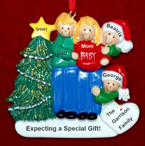Family of 4 Pregnant Expecting 3rd Child Christmas Ornament Both Blond Personalized by RussellRhodes.com