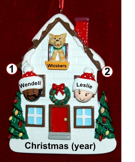 Mixed Race Biracial Couple Christmas Ornament with Pets Personalized by RussellRhodes.com