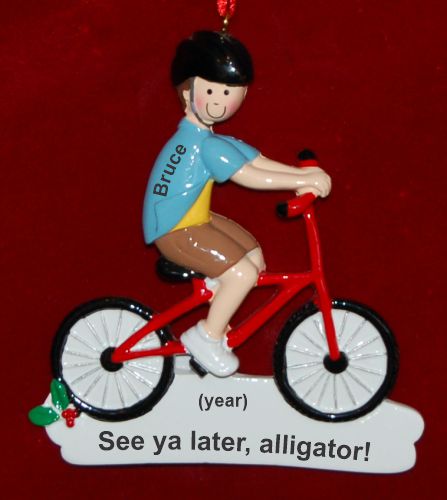 Personalized Bike Fun Boy Brown Christmas Ornament by Russell Rhodes