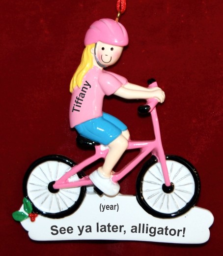 Bike Christmas Ornament Blond Female Personalized by RussellRhodes.com
