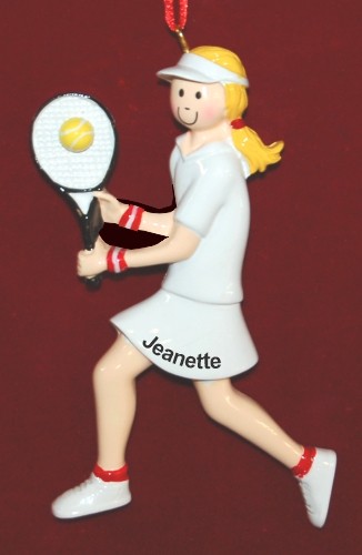 Tennis Female Blond Christmas Ornament Personalized by Russell Rhodes