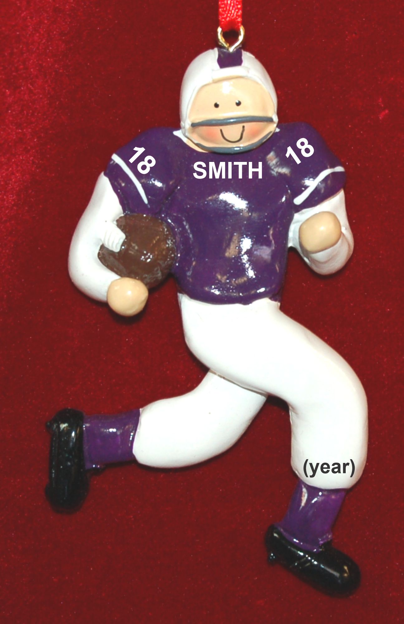 Football  Christmas Ornament Male Purple Shirt White Pants Personalized by Russell Rhodes
