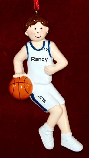 Basketball Christmas Ornament Blue Piping Male Brunette Personalized by RussellRhodes.com