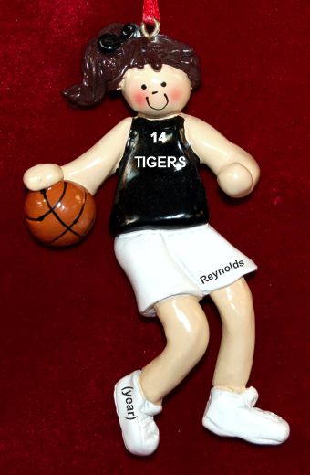 Basketball Christmas Ornament Black Jersey Female Brunette Personalized by RussellRhodes.com
