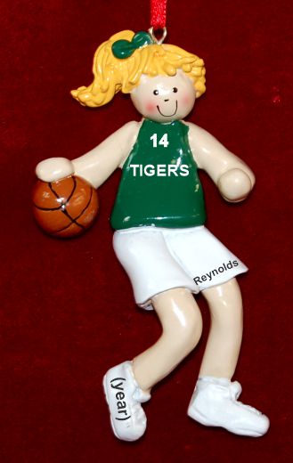 Basketball Christmas Ornament Green Jersey Female Blond Personalized by RussellRhodes.com