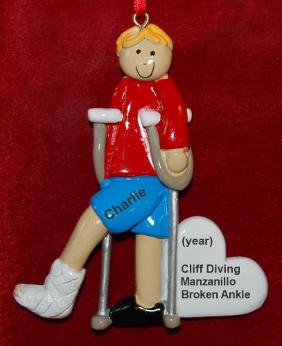 Broken or Sprained Ankle Male Blond Hair Christmas Ornament Personalized by RussellRhodes.com